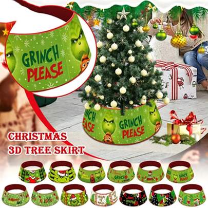 The Grinch The Christmas Tree Collar, Cartoon Print Tree Base Decor Cover, Christmas Tree Skirt Ring, Holiday Home Party Decoration, Suitable For Family And Adults