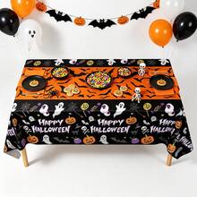 1/3pcs Black & Orange Pumpkin Bat Disposable Plastic Tablecloth Halloween Tablecloth Suitable For Halloween Theme Party Decoration Birthday Party 137x274cm - Multicolor - View 5