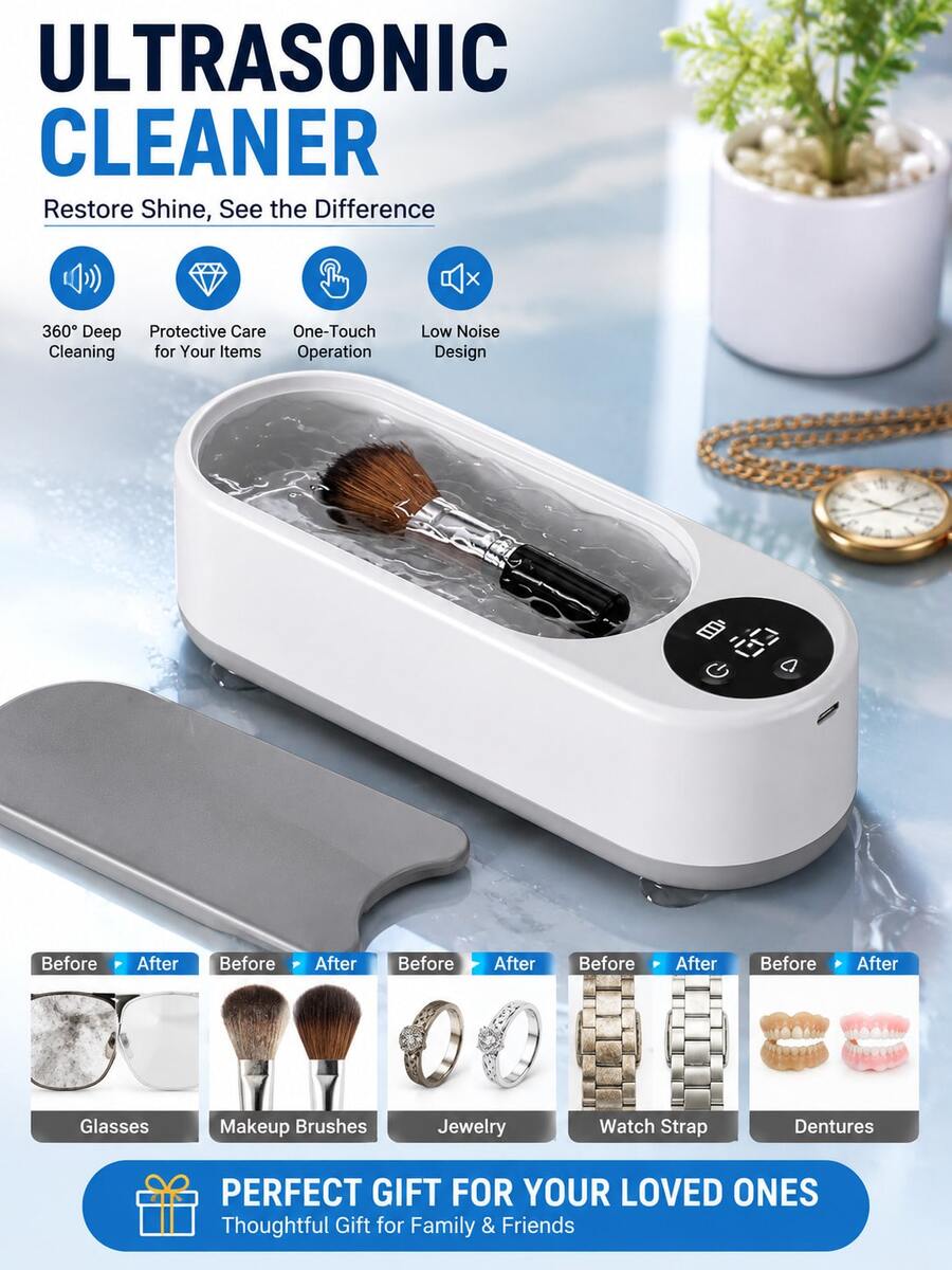 YAIUZGOO Ultrasonic Cleaner, Suitable For Jewelry, Makeup Brushes, Glasses, Watch Bands And Office Supplies, Multi-Function Deep Cleaning Machine, One-Touch Operation, Low Noise Design, Portable Home Daily Care Cleaning Equipment