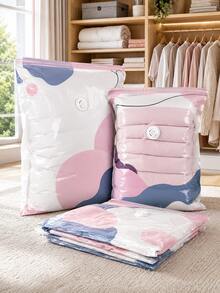 1pc Large Capacity Vacuum Storage Bag, Pink Colorblock Reusable Compression Storage Bag With Zipper Seal And Air Valve, Space-Saving For Clothes, Blankets, Bedding, Bed Linens, Suitable For Closet, Bedroom, Dorm, Moving, Travel And Back To School Season - Multicolor - View 1