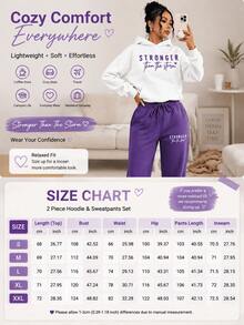 Purple Matching Loungewear Set, White Oversized Slogan Print Hoodie & Elastic Drawstring Wide Leg Sweatpants For Daily Casual Outfits &Weekend Errands - Purple - View 5