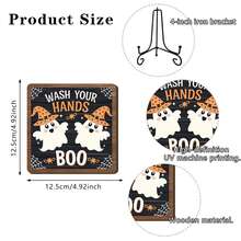 1件鄉村風「Wash Hands Boo」木製裝飾牌，附可愛幽靈與蜘蛛網設計，多功能季節性浴室廚房萬聖節裝飾 - 萬聖節擺飾 - 查看 11