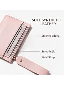 Women Slim Mini Card Wallet Multi Card Slots Zipper Coin Purse Portable Hand Strap Small Leather Purse For Daily Travel - Multicolor - View 4