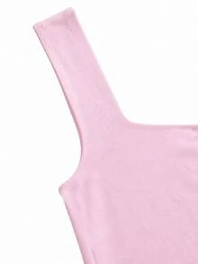 Women's Summer Casual Solid Color Pleated Side Slit Sweetheart Neck Camisole Pink - Pink - View 5