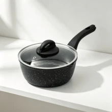 Black Saucepan With 18 Cm Diameter, Non‑Stick Interior And Scratch‑Resistant Surface, Fitted With Cool‑Touch Handles, Compatible With Induction, Electric And Gas Hobs. - View 1