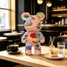 1876pcs Large Surprise Bear Building Blocks, Decorative Ornament And Room Decor, Home Decor, Party Decor, Decorative Statue, Handicraft, Finely Carved, Lightweight Statue, Collectible Statue, Display Statue, Home Designer, DIY Enthusiast - Personalized Gift - Blue and White - View 6