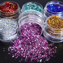 1 Set Of 6 Bottles Durable Rainbow Holographic Glitter Set, Includes 6 Colors Of Glitter Rhinestones, Multiple Sizes Of Adhesive Sequins, Suitable For Resin Decorations, Nail Art And Various DIY Crafts - Multicolor - View 6