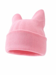 1pc Women's Fashion Solid Color Versatile 3D Cat Ear Knit Beanie Hat, Suitable For Autumn/Winter Daily Warmth And Travel Outfits - A - View 6