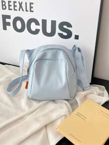 1pc Fashionable Yellow Nylon Waterproof Shoulder Bag With Minimalist Casual College Style Design, Featuring Wide Strap And Multiple Zipper Openings, Suitable For Students, Shopping And Daily Use, Also An Ideal Campus Shoulder Bag. - Multicolor - View 8