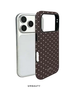 UMBAUTY 1件深棕色背景搭配粉色波點圖案設計手機殼，相容 iPhone 18 Pro Max，適用於 11/12/13/14/15/16/17/18 Pro/Pro Max/Plus/17e，高端時尚趣味款，男女皆宜，適合送給女友的復活節、春季、婚禮季與生日禮物 - 彩色 - 查看 3