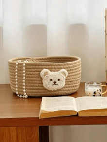 1pc Round Bear Storage Basket, The First Choice For Desktop Clutter Storage, Cartoon Bear Design Round Woven Storage Basket, Cartoon Bear Desktop Organizer Box, Children's Toy Storage Basket, Handwoven Storage Basket, Cartoon Bear Desktop Organizer Box, Suitable For Living Room, Office Desk, Bedside Table, Can Store Jewelry, Cosmetics, Children's Toys, Stationery And Other Small Items, Desktop Clutter Storage Basket - View 17