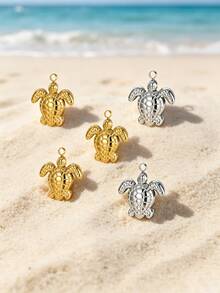 10PCS Ocean Sea Turtle Pendant Charm – Hollow Cutout Gold & Silver Tone Jewelry For Necklaces, Bracelets & DIY Making - Sea Turtle - View 2