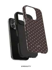 UMBAUTY 1件深棕色背景搭配粉色波點圖案設計手機殼，相容 iPhone 18 Pro Max，適用於 11/12/13/14/15/16/17/18 Pro/Pro Max/Plus/17e，高端時尚趣味款，男女皆宜，適合送給女友的復活節、春季、婚禮季與生日禮物 - 彩色 - 查看 2