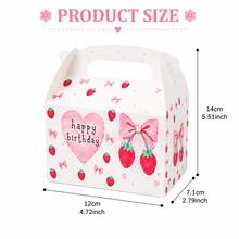 4PCS Strawberry Birthday Party Favor Boxes With Handle, Pink Bow & Heart Paper Gift Boxes, Cute Berry Theme Party Packaging Boxes For Birthday Party Supplies - View 5
