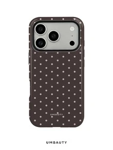 UMBAUTY 1件深棕色背景搭配粉色波點圖案設計手機殼，相容 iPhone 18 Pro Max，適用於 11/12/13/14/15/16/17/18 Pro/Pro Max/Plus/17e，高端時尚趣味款，男女皆宜，適合送給女友的復活節、春季、婚禮季與生日禮物 - 彩色 - 查看 1