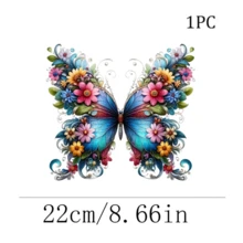 1/2/3pcs Floral Blue Butterfly Heat Transfer Iron-On Patch, Colorful Flower & Vine Pattern Vintage Art Butterfly DIY Sticker, Suitable For T-Shirts, Sweatshirts, Pillows, Canvas Bags - Multicolor - View 8