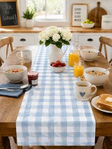1pc Blue & White Gingham Plaid Table Runner, Fresh Coastal Farmhouse Checkered Table Decor, Rectangular Dining Table Runner For Kitchen Decor, Home Decor, Summer Party, Family Dinner, Wedding And Everyday Table Setting - Multicolor - View 4
