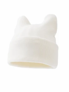 1pc Women's Fashion Solid Color Versatile 3D Cat Ear Knit Beanie Hat, Suitable For Autumn/Winter Daily Warmth And Travel Outfits - A - View 12