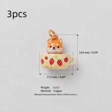3pcs New Painted Tea Cup Animal Pendant, Cute Cartoon Style, Enamel Drip Glaze Craft, 14K Gold Plated, Copper Material, Designed For Daily Small Parties And Family Gatherings, Charming Daily Jewelry, Jewelry Pendant, Jewelry Making Pendant, High-End Jewelry - Color - View 11
