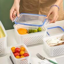 6pcs Plastic Food Storage Containers With Lids, Multi-Functional Airtight Fresh-Keeping Boxes For Refrigerator, With Drain Basket Set, Suitable For Fruit, Vegetable And Kitchen Food Storage (3 Drain Baskets + 3 Fresh-Keeping Boxes) - White - View 10
