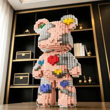 1876pcs Large Surprise Bear Building Blocks, Decorative Ornament And Room Decor, Home Decor, Party Decor, Decorative Statue, Handicraft, Finely Carved, Lightweight Statue, Collectible Statue, Display Statue, Home Designer, DIY Enthusiast - Personalized Gift - Blue and White - View 5