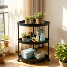 3/4/5-Tier Triangle Corner Storage Cart With Wheels, Mobile Rolling Organizer Rack, Black & White Space-Saving Storage Shelf For Kitchen, Bathroom, Balcony, Cosmetics And Plant Display - Multicolor - View 1