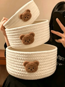 1pc Round Bear Storage Basket, The First Choice For Desktop Clutter Storage, Cartoon Bear Design Round Woven Storage Basket, Cartoon Bear Desktop Organizer Box, Children's Toy Storage Basket, Handwoven Storage Basket, Cartoon Bear Desktop Organizer Box, Suitable For Living Room, Office Desk, Bedside Table, Can Store Jewelry, Cosmetics, Children's Toys, Stationery And Other Small Items, Desktop Clutter Storage Basket - View 18