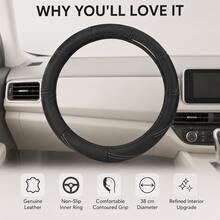Genuine Leather Car Steering Wheel Cover, Non-Slip Lining, Ergonomic Curved Grip, Universal 15 Inch / 38 Cm Steering Wheel Protector, Suitable For Most Car Models Interior Decoration Accessory - Multicolor - View 8