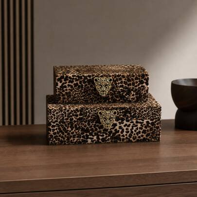 Caja de almacenamiento con bisagra y estampado de leopardo con cierre decorativo de tono dorado, caja de almacenamiento de joyas moderna para el hogar, caja de regalo de lujo para joyas, organizador forrado para joyas, accesorios y artículos pequeños