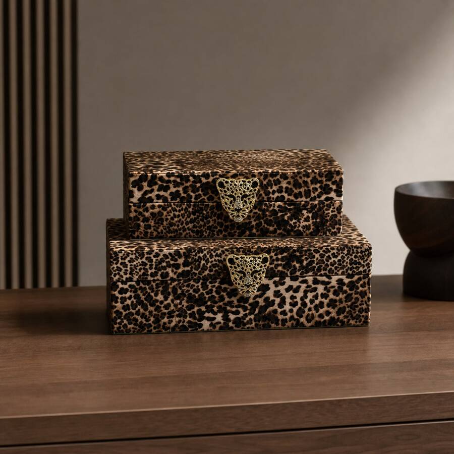 Leopard Print Flip Top Storage Box, Gold Decorative Buckle, Modern Home Jewelry Storage Box, Luxury Gift Jewelry Box, Lined Storage Box, Suitable For Jewelry, Accessories And Small Items - Brown - View 1
