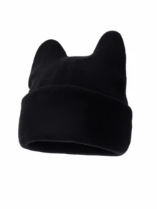 1pc Women's Fashion Solid Color Versatile 3D Cat Ear Knit Beanie Hat, Suitable For Autumn/Winter Daily Warmth And Travel Outfits - A - View 9