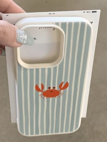 1 قطعة بطانية هاتف TPU ناعم بتصميم كرتوني لسرطان البحر مخطط أبيض مخصص بسيط مضاد للسقوط موضة تغطية كاملة مضاد للبقع غلاف واقي متوافق مع Apple 17 16 15 14 13 12 11 Pro Max Air والسلسلة - متعدد الألوان - مشاهدة 1