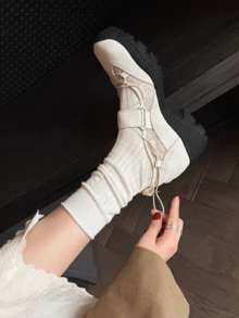女款小眾厚底芭蕾訓練鞋 百搭時尚休閒運動瑪麗珍鞋 大尺碼女鞋 - 米色 - 查看 8