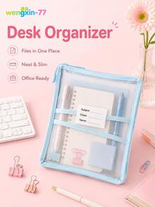 1pc L-Shaped Large Opening A4 Mesh Subject File Bag, 3-Layer Thickened Expanded Document Storage Bag With Name Label, Large Capacity Student Assignment Organizer Bag, School Supplies - Multiple Styles - View 4