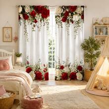 2PCS Elegant Red Rose Print Sheer Curtains, 90GSM Polyester For Privacy Protection. Simple Rod Pocket Setup, Quick-Dry, Fade-Proof After Washing, Lightweight And Detachable Washable. Fits Home, Room, Kitchen For Decor & Space Division. - Multicolor 6 - View 10