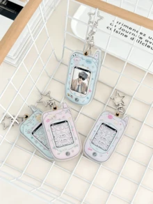 Vintage Y2K Flip Phone Photo Card Holder Keychain: Cute Cartoon Acrylic Pendant Suitable For Backpack, Korean Style Idol Photo Frame (Photo Not Included) - Multicolor - View 6
