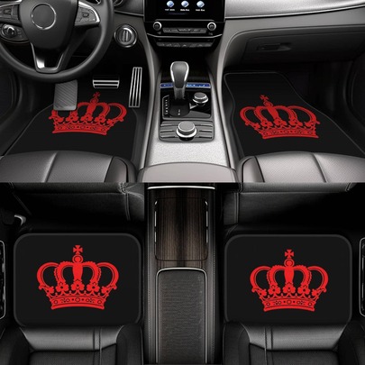 4pcs Car Floor Mats, Crown Pattern, Space Upgrade - Keep Your Car Clean, Reduce Odors, Suitable For Daily Commute, Reception, Self-Driving Trips And Family Use. Fits Most Car Models. Easy To Clean/Machine Washable/Durable Car Floor Mats/Durable, Universal Car Floor Mats