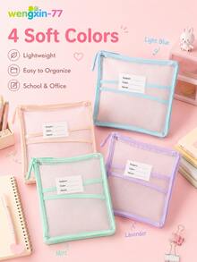 1pc L-Shaped Large Opening A4 Mesh Subject File Bag, 3-Layer Thickened Expanded Document Storage Bag With Name Label, Large Capacity Student Assignment Organizer Bag, School Supplies - Multiple Styles - View 5