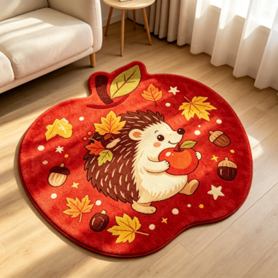 1pc Autumn Apple Shaped Hedgehog Velvet Decorative Floor Mat, 2026 Autumn/Winter Popular Style, Fine And Soft Fabric, Machine Washable For Easy Care. Paired With Maple Leaf, Acorn Vintage Harvest Elements, Warm And Healing Atmosphere, Suitable For Living Room, Bedroom Bedside, Atmospheric Home Decor, Fits Halloween, Christmas Atmosphere Decoration, Can Be Used As Party Decoration, Holiday Celebration Supplies, Halloween Theme Trick Or Treat Scene Creation, Also Suitable For Holiday Gifts, Creating Atmospheric Autumn/Winter Home