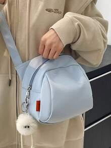 1pc Fashionable Yellow Nylon Waterproof Shoulder Bag With Minimalist Casual College Style Design, Featuring Wide Strap And Multiple Zipper Openings, Suitable For Students, Shopping And Daily Use, Also An Ideal Campus Shoulder Bag. - Multicolor - View 1