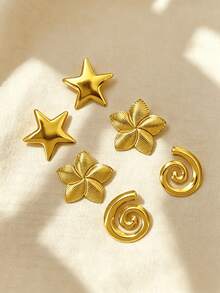 3 Pairs Of Fashionable Stainless Steel Gold Earrings, Vintage Y2K Hypoallergenic Hoop Earrings, Suitable For Women's Daily Wear, Party, Outfit Styling, Halloween Women's Accessories, Stainless Steel Jewelry - Gold - View 2