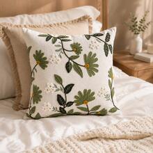 1pc Embroidered Botanical Floral Throw Pillow Cover, Sage Green Daisy Tufted Cushion Case, Boho Farmhouse Decorative Pillowcase For Couch Living Room Home Decor (Without Insert) - Sage Green - View 9