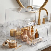 1/2/4pcs Transparent Large Capacity Desktop Drawer Storage Box, Drawer-Style Cosmetic Organizer, Suitable For Office, Kitchen Storage, Bedroom Storage, Suitable For Christmas Gifts, Halloween Gifts - Clear - View 9
