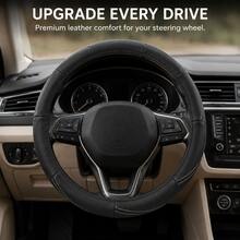 Genuine Leather Car Steering Wheel Cover, Non-Slip Lining, Ergonomic Curved Grip, Universal 15 Inch / 38 Cm Steering Wheel Protector, Suitable For Most Car Models Interior Decoration Accessory - Multicolor - View 3