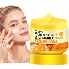 Qxira Krim Wajah Kunyit + Vitamin C: Krim Wajah Pelembap Mendalam yang Mengandung Ekstrak Kunyit, Membantu Meningkatkan Elastisitas Kulit, Mengencangkan Kulit, dan Membuat Kulit Lembut dan Bercahaya - 60g/2.12oz - View 2