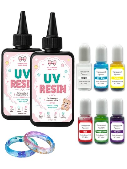 200g Uv Resin Kit(200g Uv Resin+6 Colors Resin Pigment) For DIY Crafts And Jewelry Making, Transparent Hard Resin, Low Viscosity, Non-Shrinking, Easy To Use, Craft Supplies Set