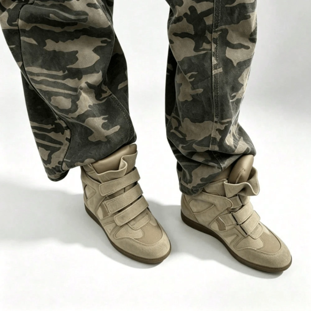 New 2026 Women's Casual Sneakers With Hidden Wedge, High-Top, Combined, Flat - 深棕色 - 查看 1