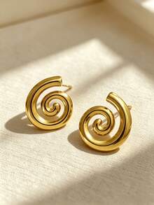 3 Pairs Of Fashionable Stainless Steel Gold Earrings, Vintage Y2K Hypoallergenic Hoop Earrings, Suitable For Women's Daily Wear, Party, Outfit Styling, Halloween Women's Accessories, Stainless Steel Jewelry - Gold - View 5
