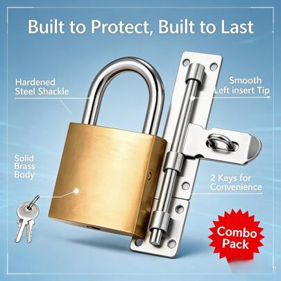 Security Door Latch Lock Combination Set, Includes Padlock And 3 Keys, Rust-Proof Anti-Theft Tubular Latch Lock, Easy Installation For Yard Gate, Storage Shed Security Door