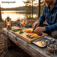 AMAZINGWOOD Large Portable Outdoor Bamboo Cutting Board With 2 Slide-Out Drawers - Non-Slip Polished Bamboo Chopping Station Suitable For Beach Grilling, Campfire Cooking, RV Travel, Space-Saving With Storage Drawers For Parties & Holiday Gatherings - Multifunctional Cutting Board - View 5